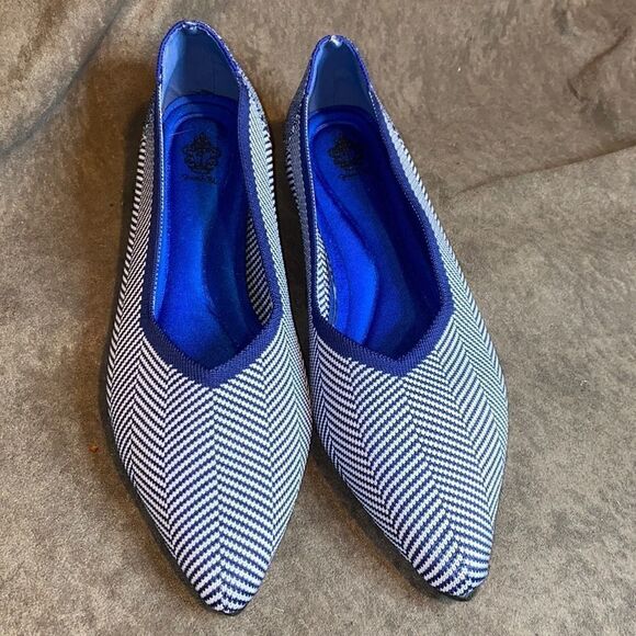 French Blu Women Herringbone Design Gel Insole Flats - Picture 1 of 4
